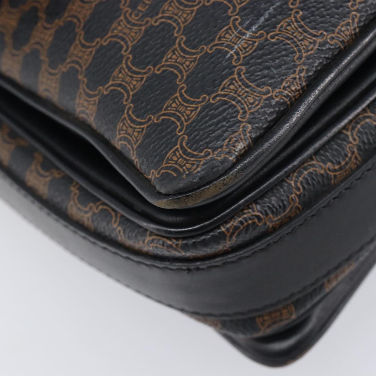 CELINE Macadam Shoulder Bag PVC Leather Black Gold Tone Auth BA15505