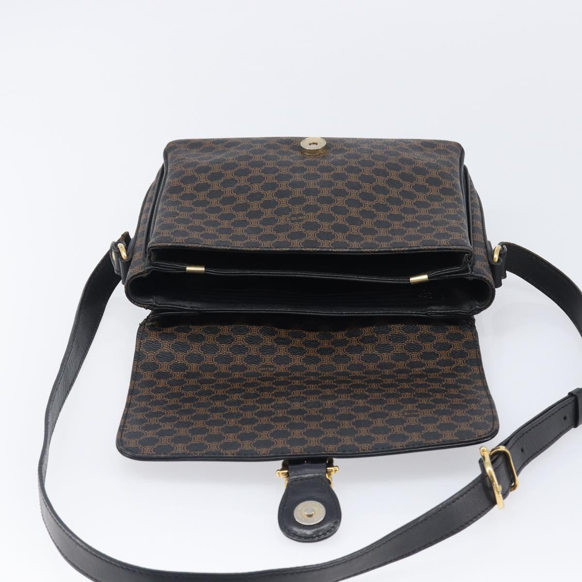 CELINE Macadam Shoulder Bag PVC Leather Black Gold Tone Auth BA15505