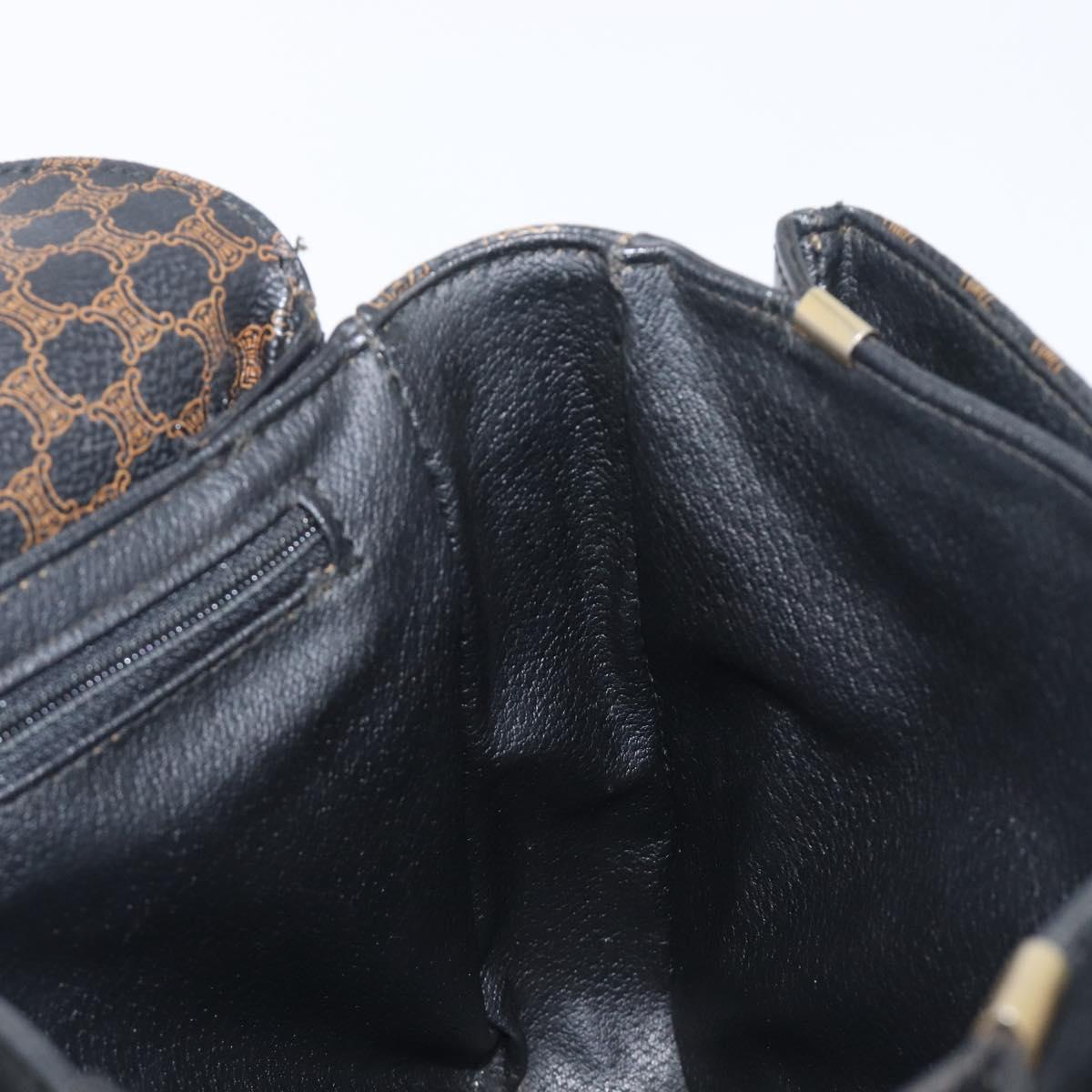 CELINE Macadam Shoulder Bag PVC Leather Black Gold Tone Auth BA15505