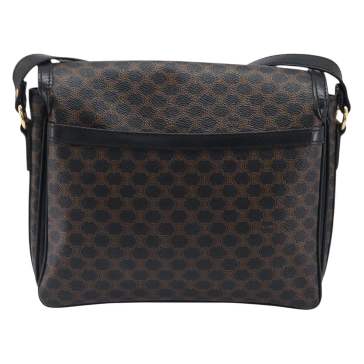 CELINE Macadam Shoulder Bag PVC Leather Black Gold Tone Auth BA15505