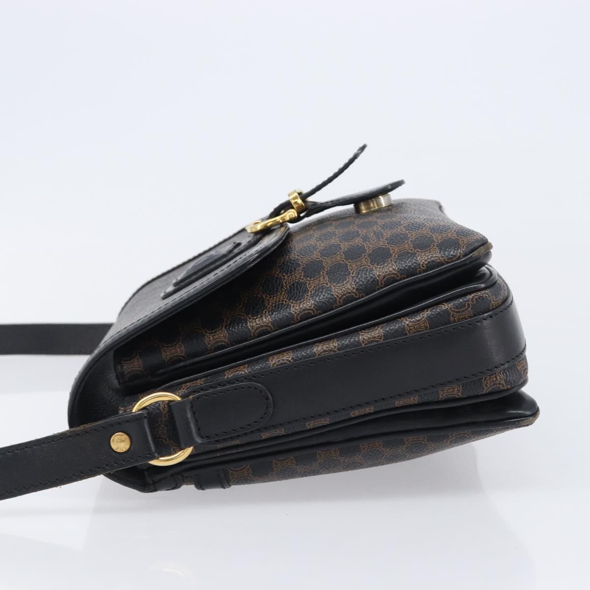 CELINE Macadam Shoulder Bag PVC Leather Black Gold Tone Auth BA15505