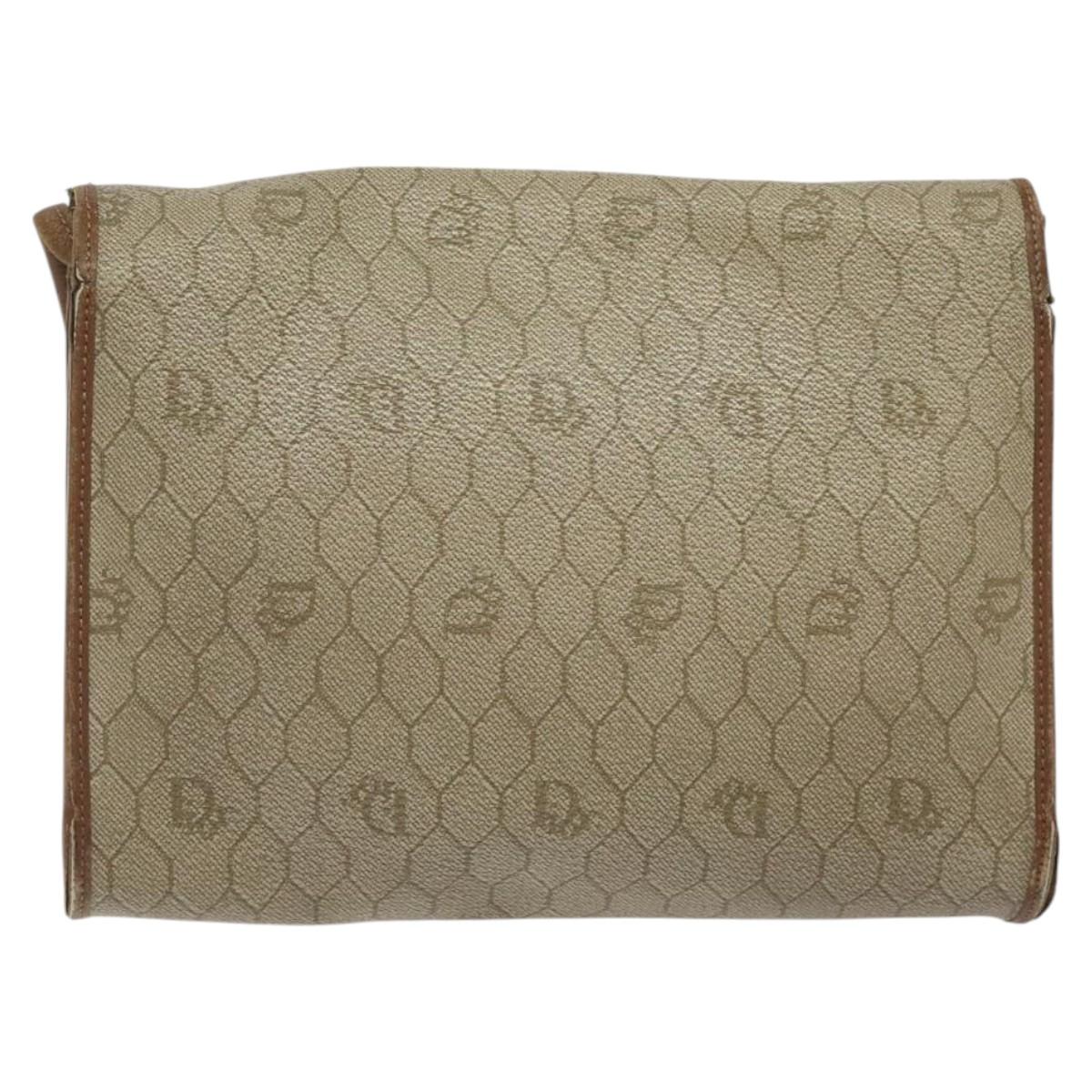 Christian Dior Honeycomb Canvas Shoulder Bag PVC Leather Beige Gold Auth BA1551