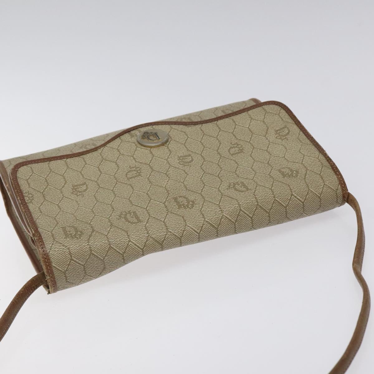 Christian Dior Honeycomb Canvas Shoulder Bag PVC Leather Beige Gold Auth BA1551