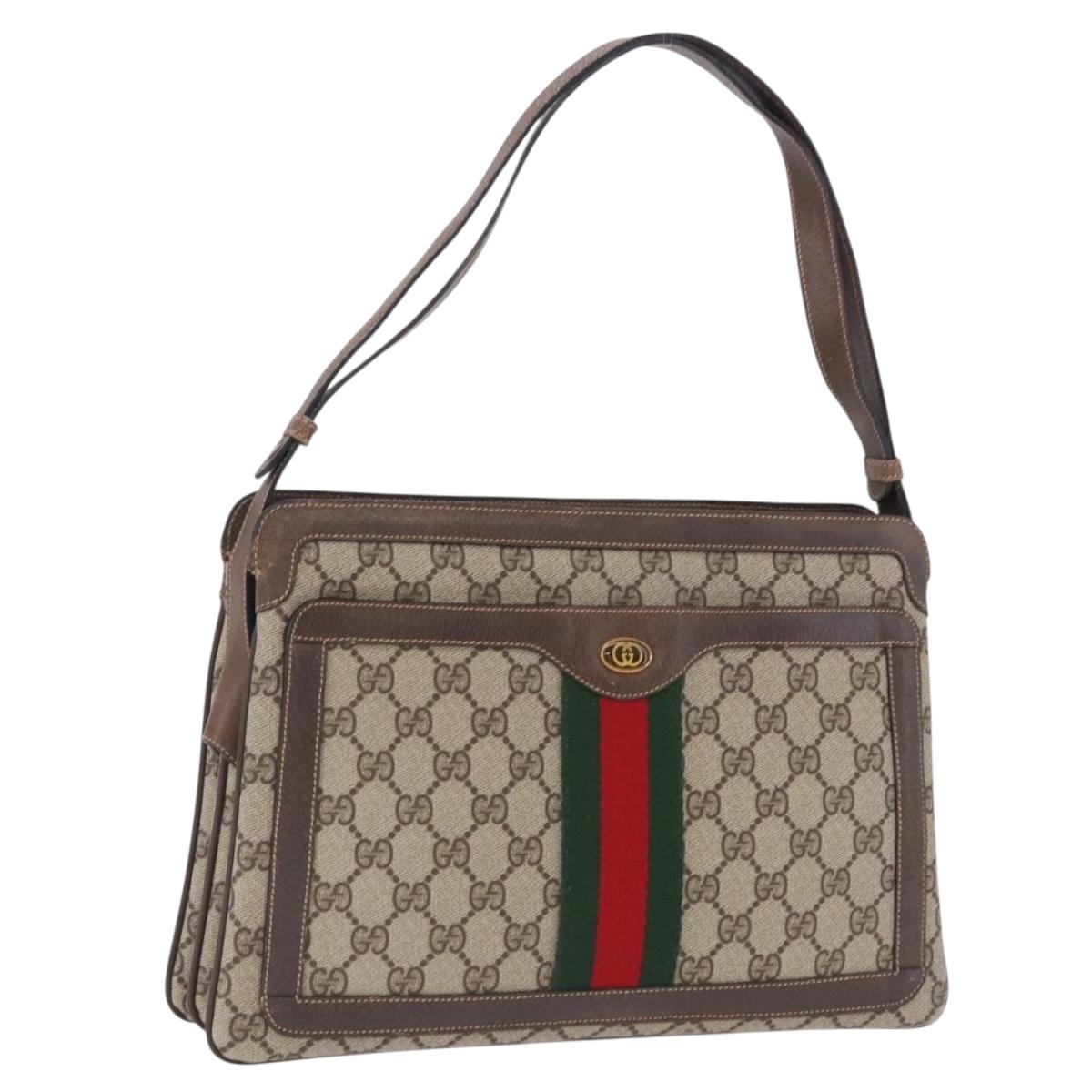 GUCCI GG Supreme Web Sherry Line Shoulder Bag PVC Beige 904 02 013 Auth BA15524