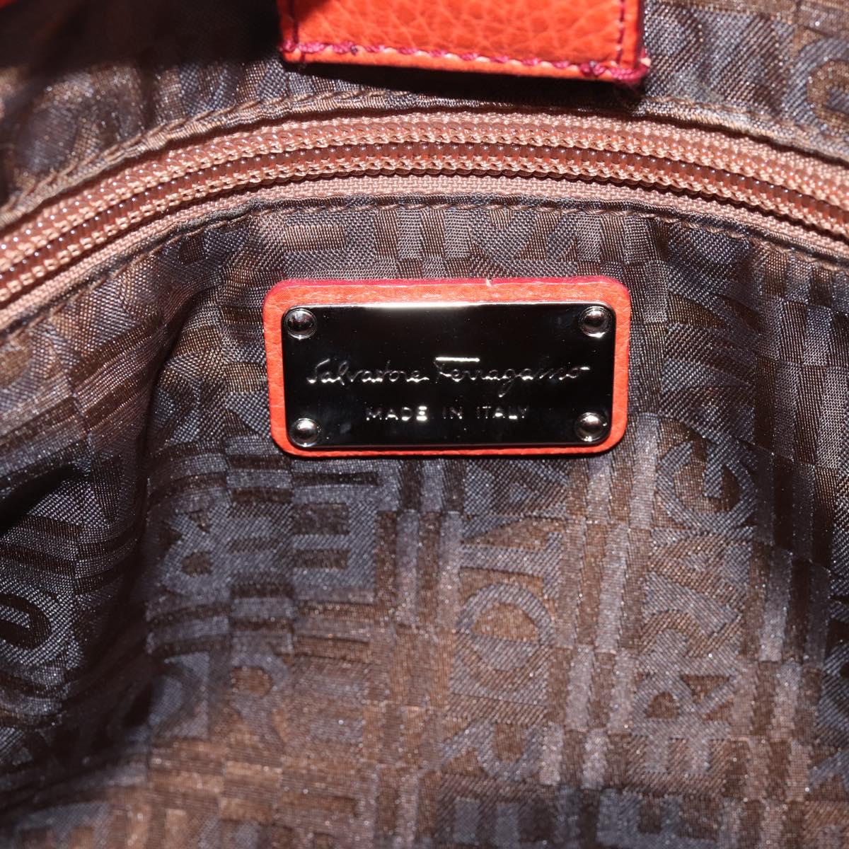 Salvatore Ferragamo Hand Bag Leather Orange Silver Auth BA15525A