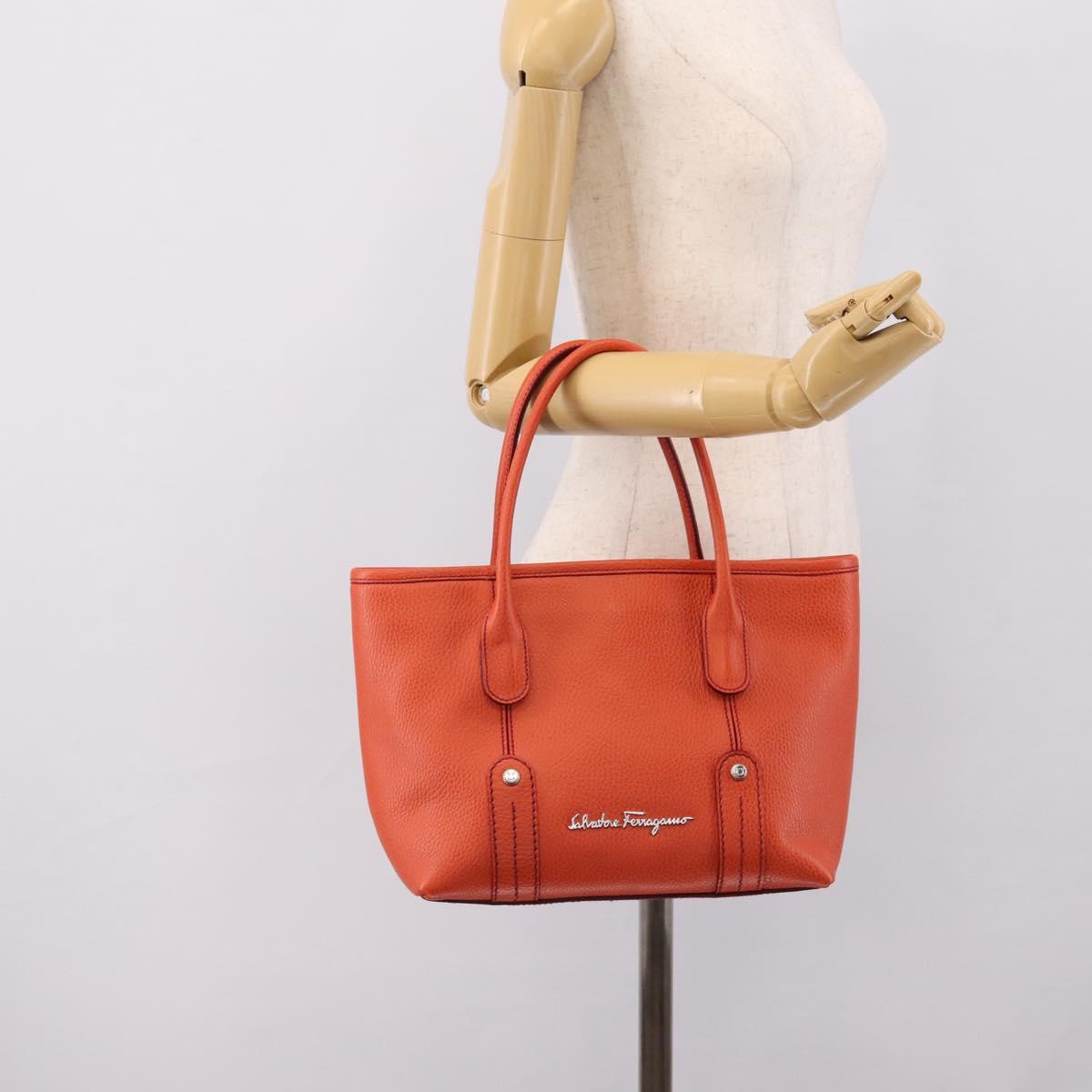 Salvatore Ferragamo Hand Bag Leather Orange Silver Auth BA15525A