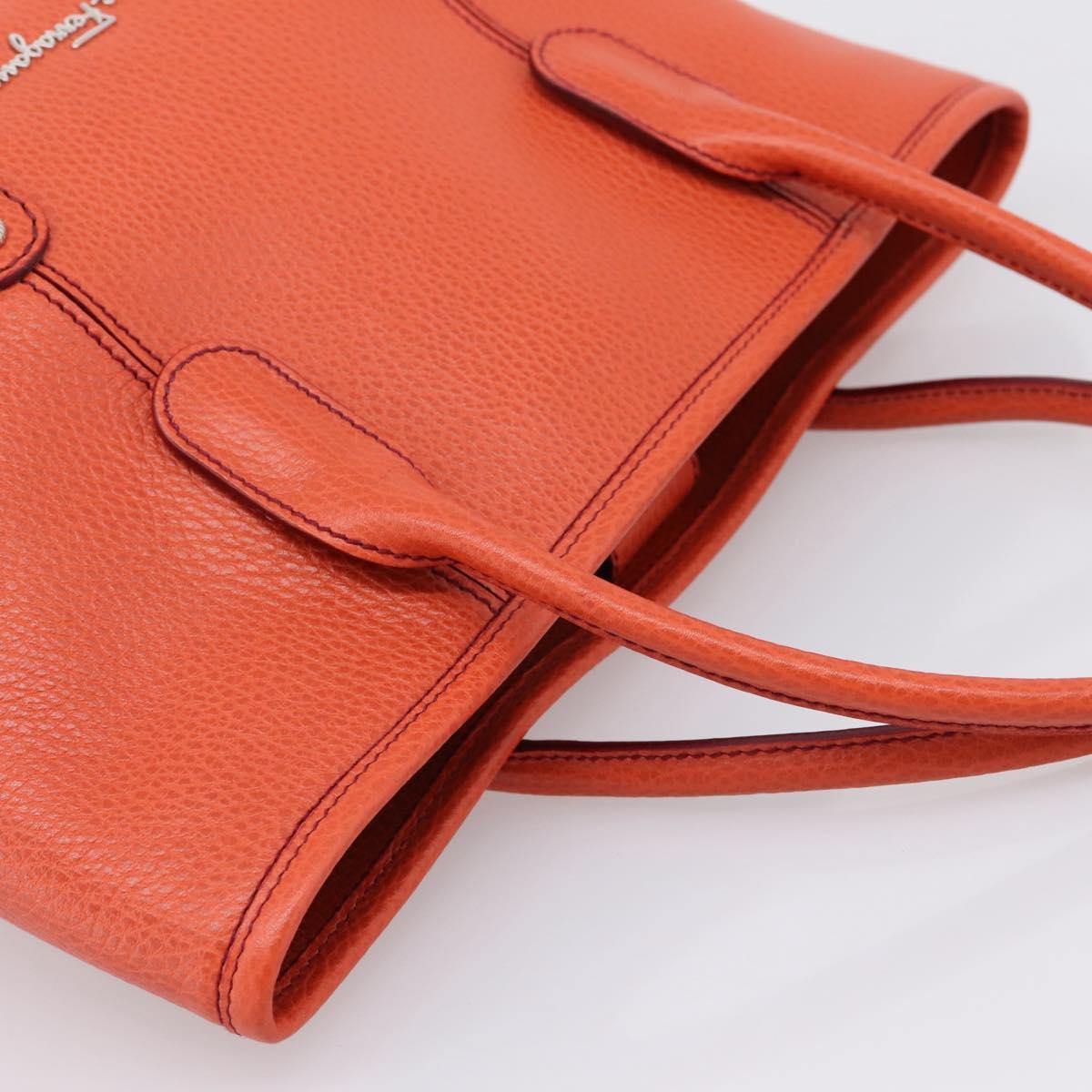Salvatore Ferragamo Hand Bag Leather Orange Silver Auth BA15525A