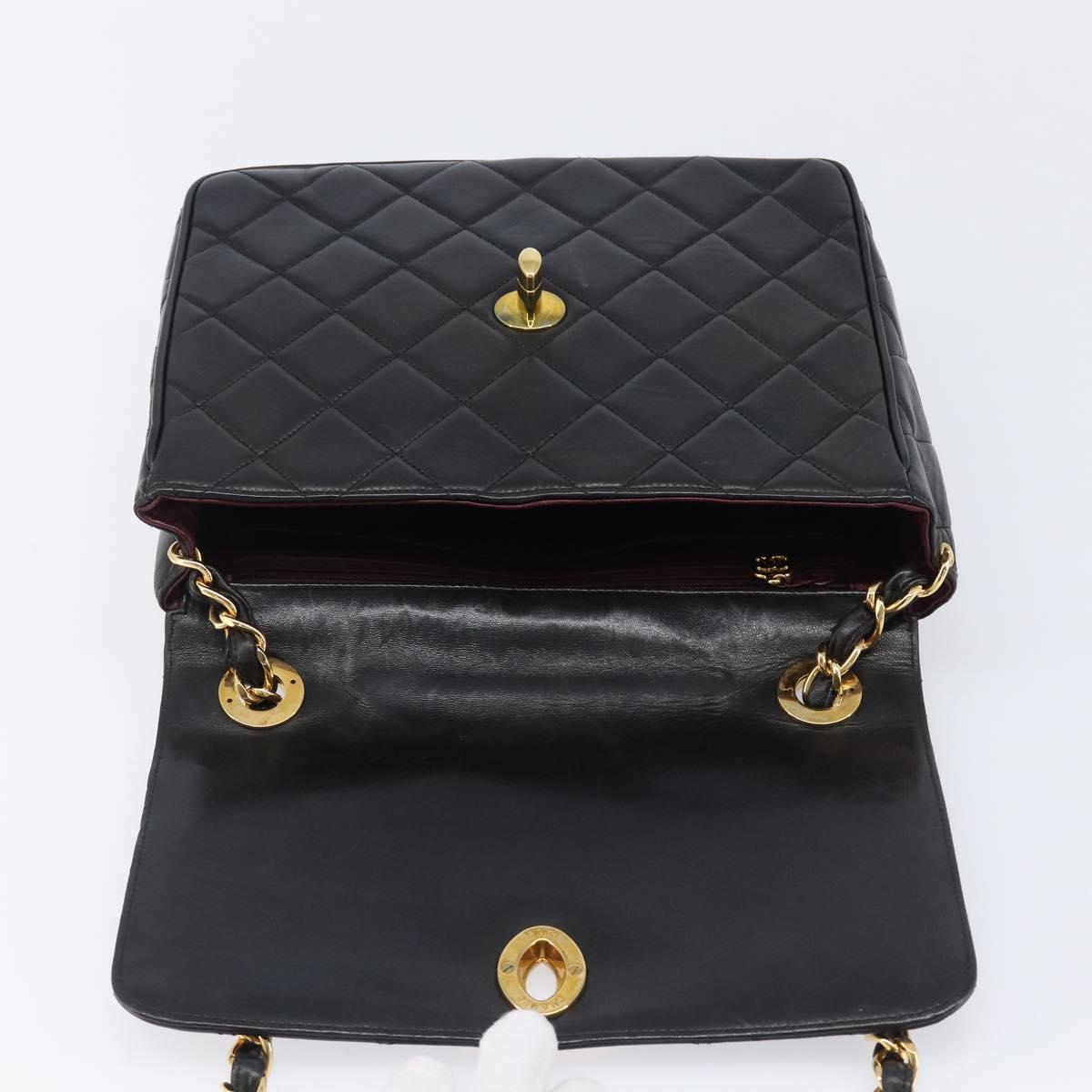 CHANEL Matelasse Chain Shoulder Bag Lamb Skin Black Gold Tone CC Auth BA15526SAV