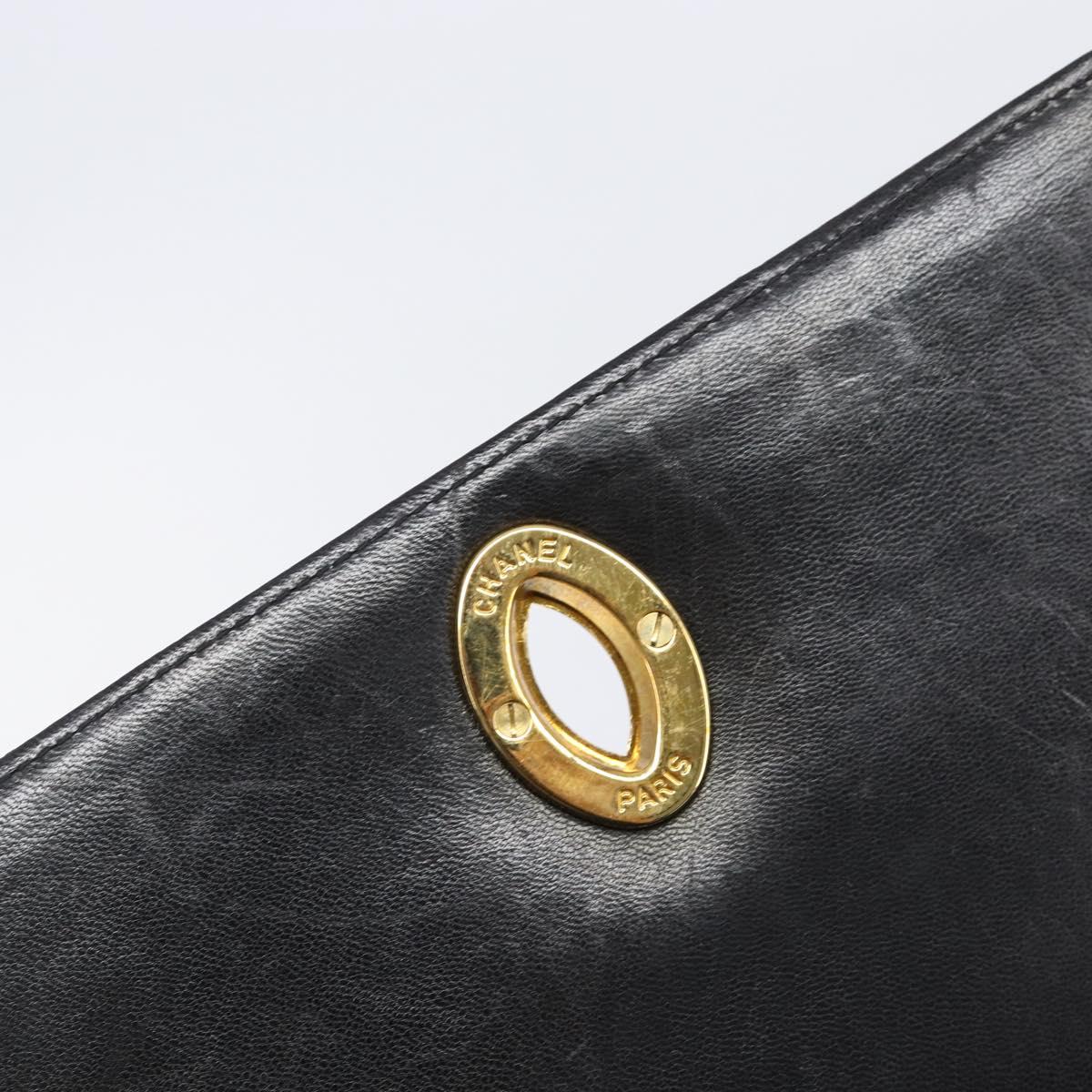 CHANEL Matelasse Chain Shoulder Bag Lamb Skin Black Gold Tone CC Auth BA15526SAV