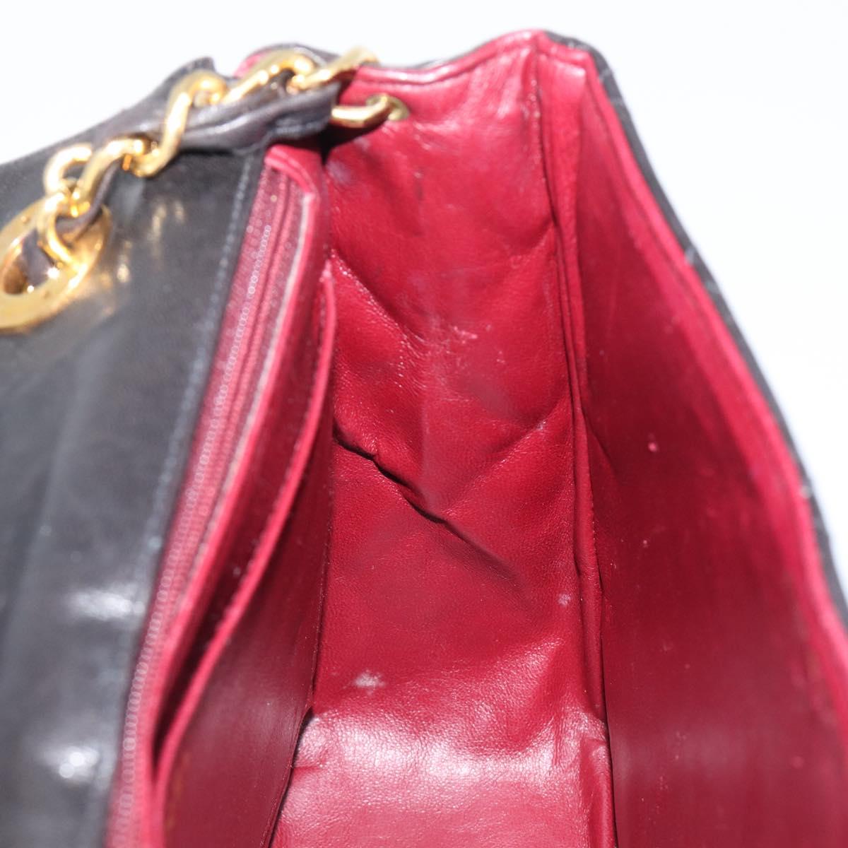 CHANEL Matelasse Chain Shoulder Bag Lamb Skin Black Gold Tone CC Auth BA15526SAV