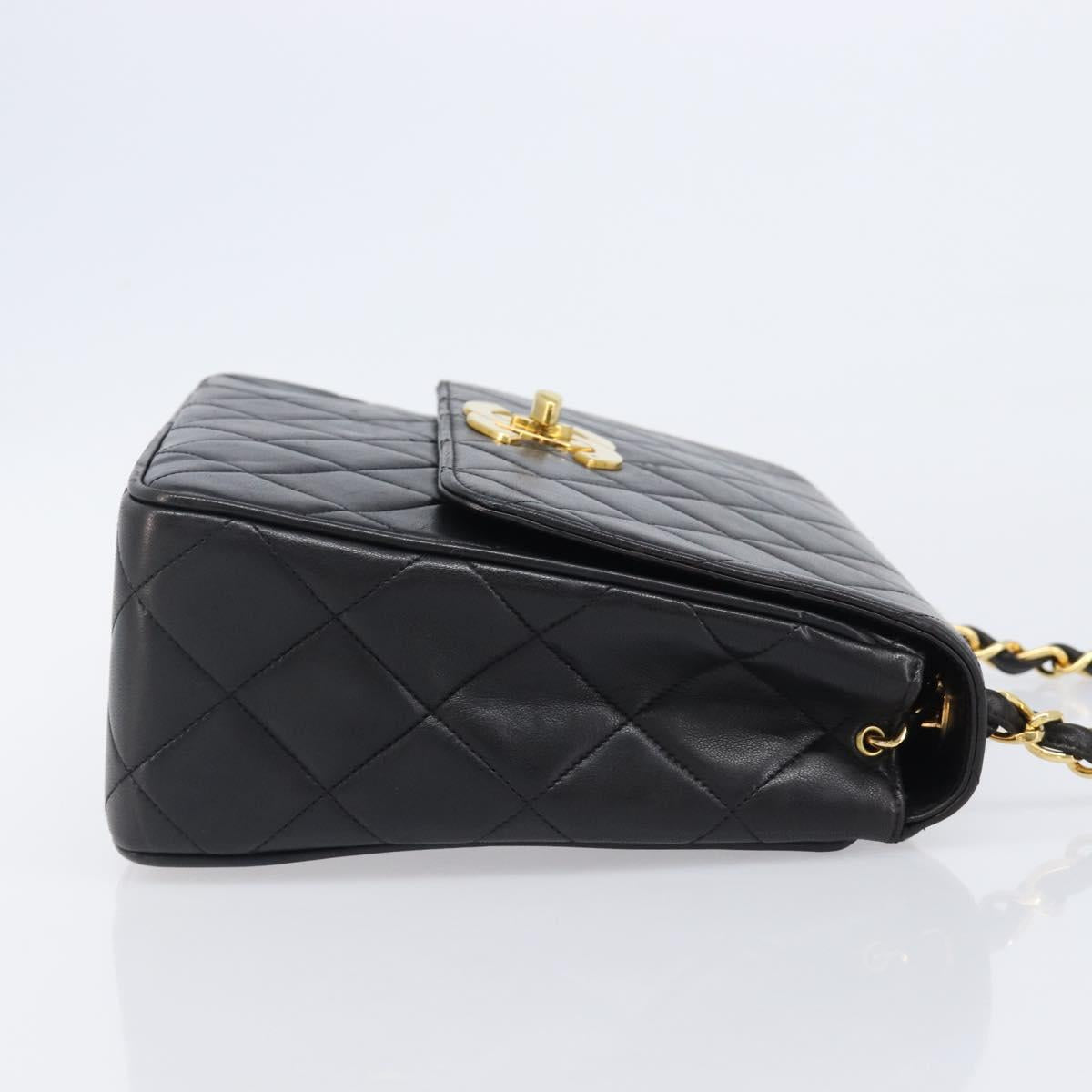 CHANEL Matelasse Chain Shoulder Bag Lamb Skin Black Gold Tone CC Auth BA15526SAV
