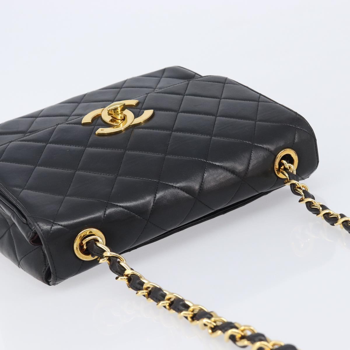 CHANEL Matelasse Chain Shoulder Bag Lamb Skin Black Gold Tone CC Auth BA15526SAV