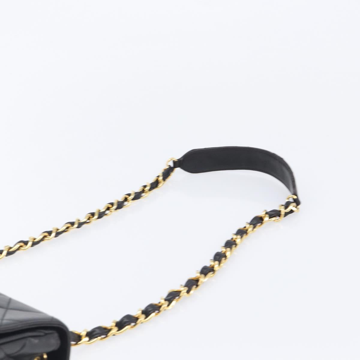 CHANEL Matelasse Chain Shoulder Bag Lamb Skin Black Gold Tone CC Auth BA15526SAV