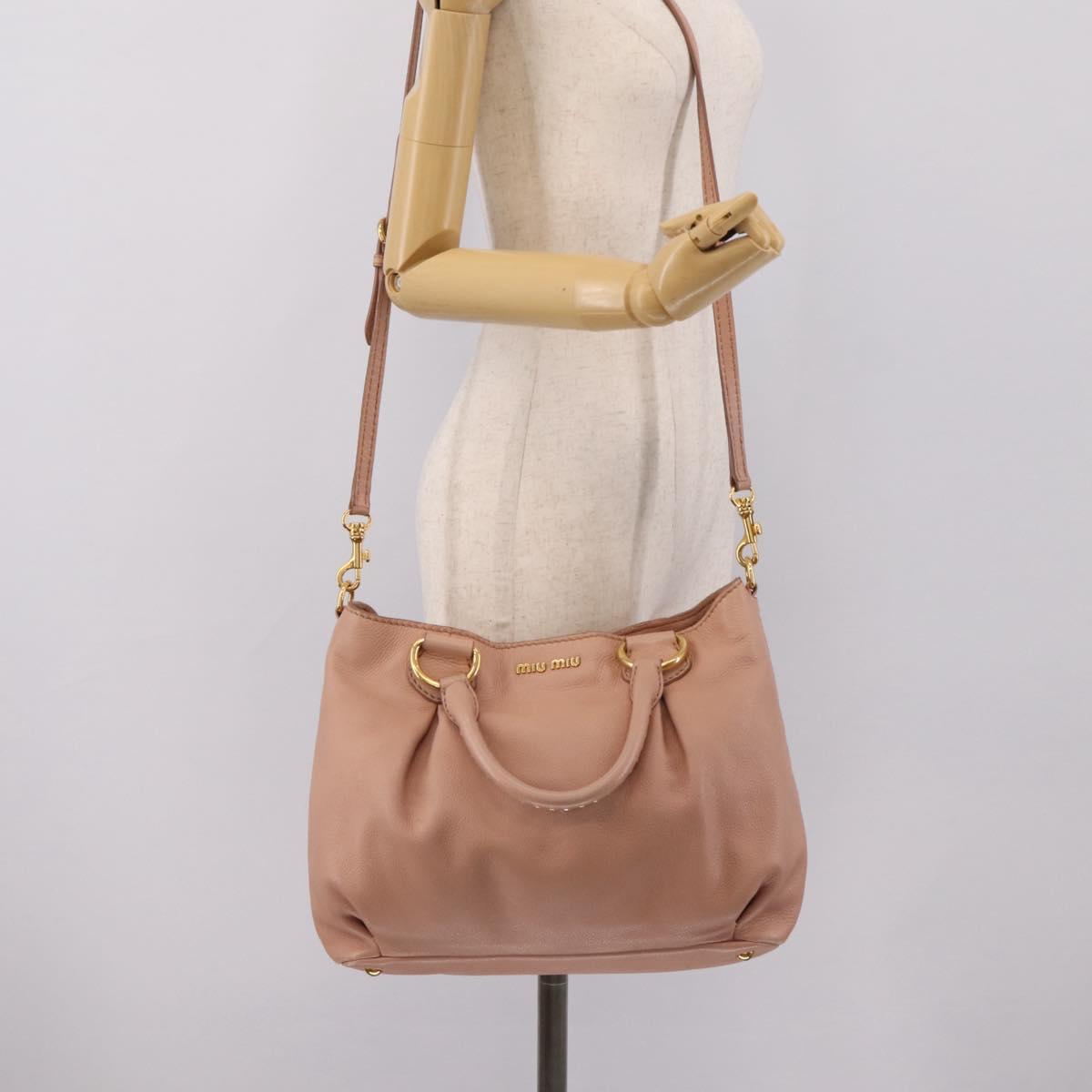 Miu Miu Tote Bag Leather 2way Pink Gold Tone Auth BA15531