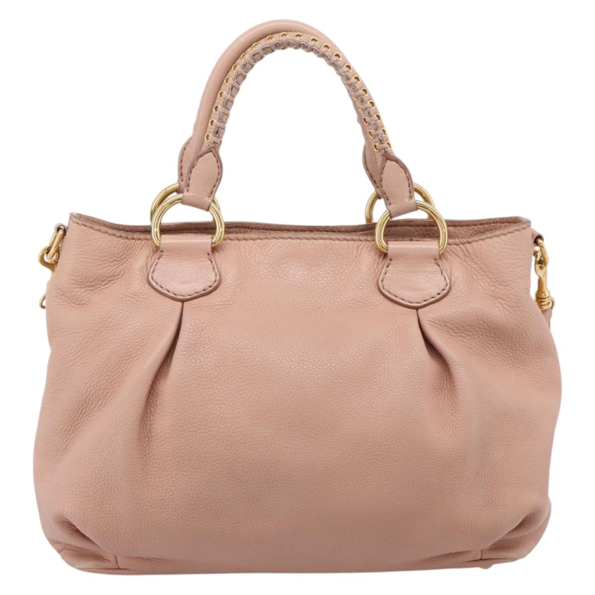 Miu Miu Tote Bag Leather 2way Pink Gold Tone Auth BA15531