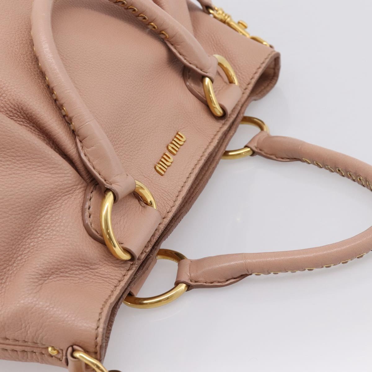 Miu Miu Tote Bag Leather 2way Pink Gold Tone Auth BA15531