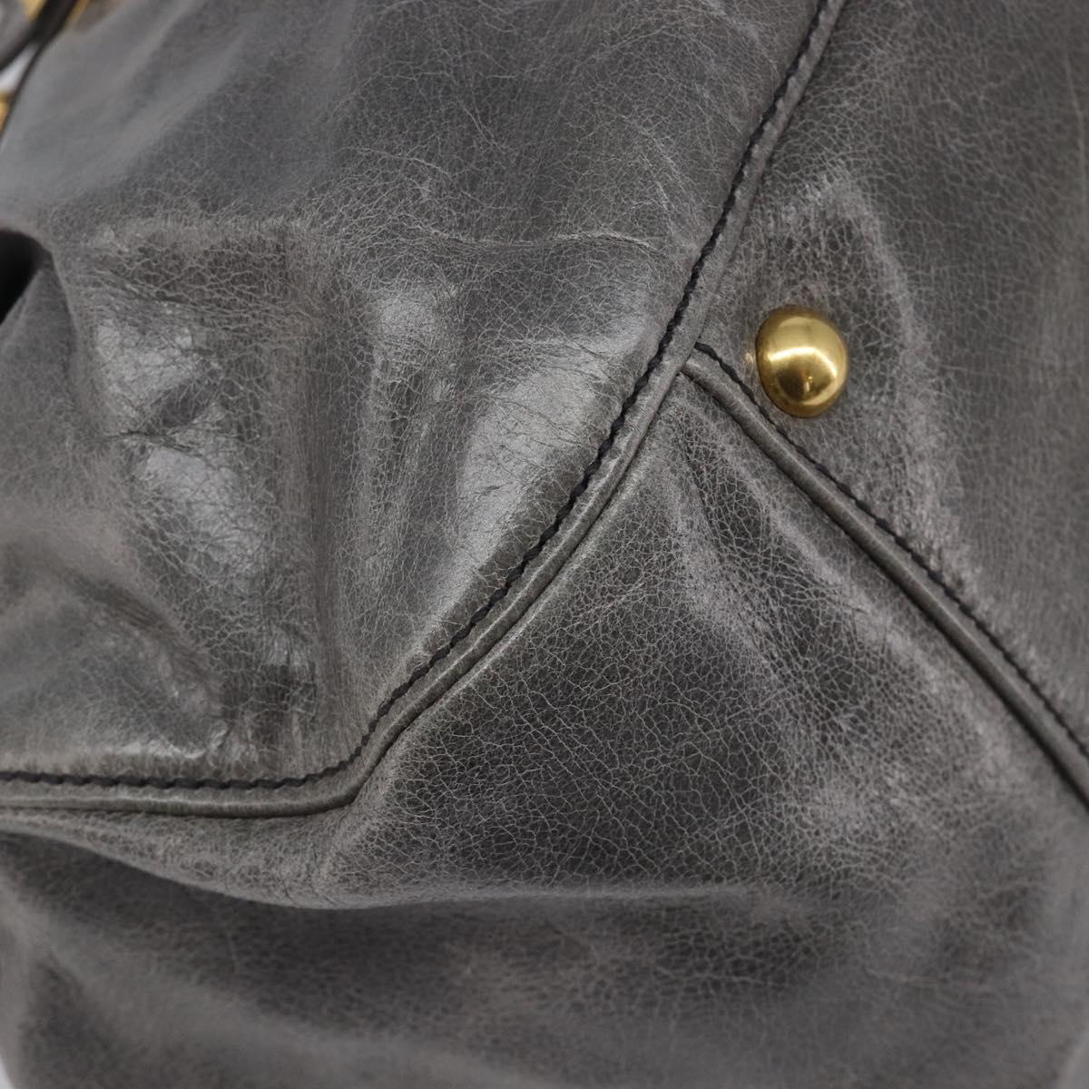 Miu Miu Hand Bag Leather Gray Gold Tone Auth BA15532V