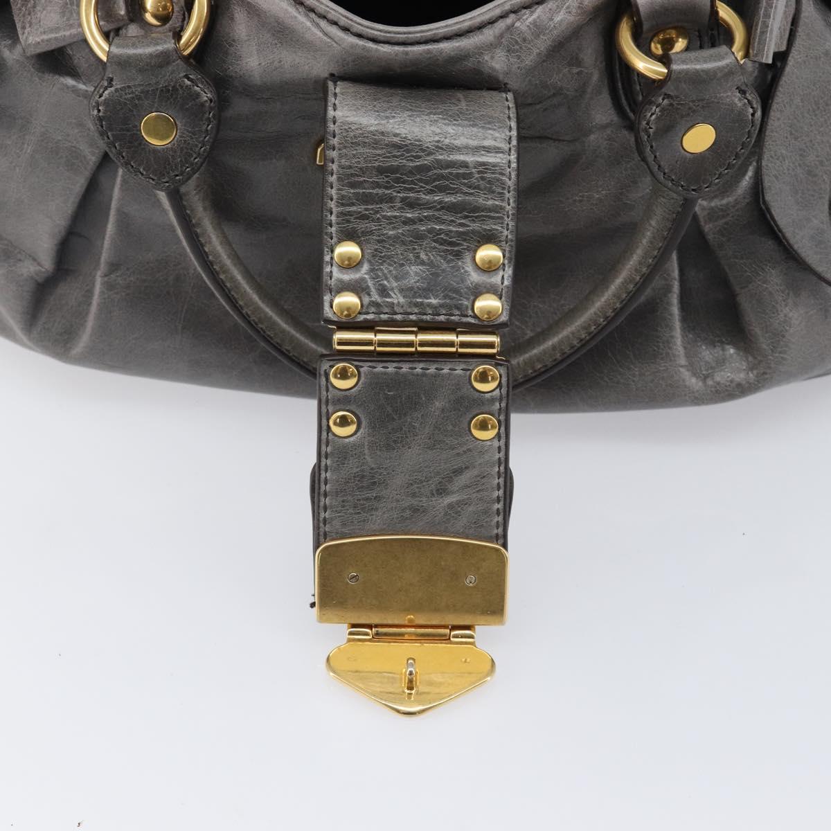 Miu Miu Hand Bag Leather Gray Gold Tone Auth BA15532V