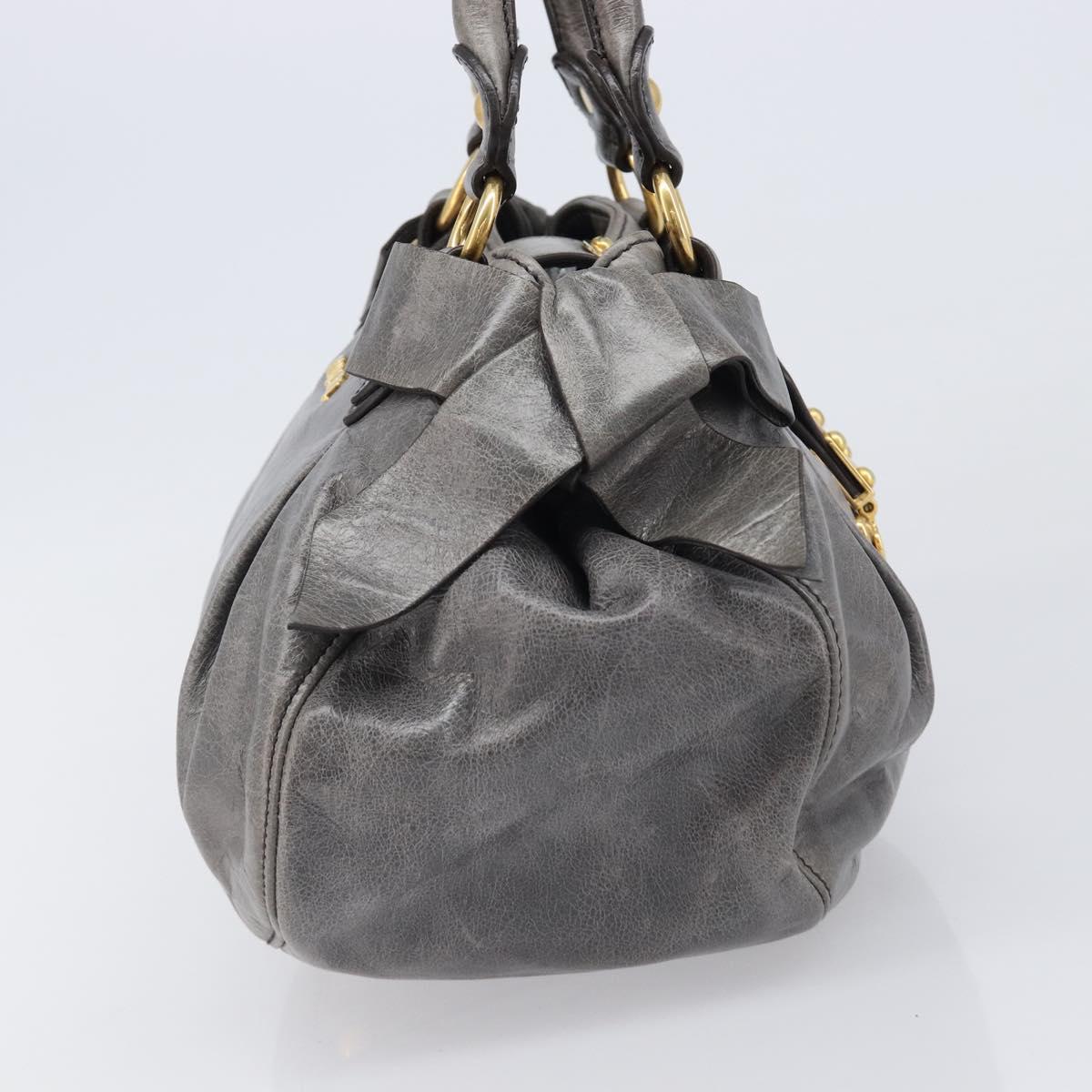 Miu Miu Hand Bag Leather Gray Gold Tone Auth BA15532V