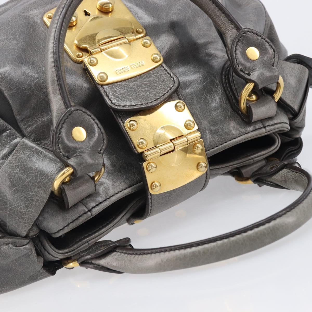 Miu Miu Hand Bag Leather Gray Gold Tone Auth BA15532V