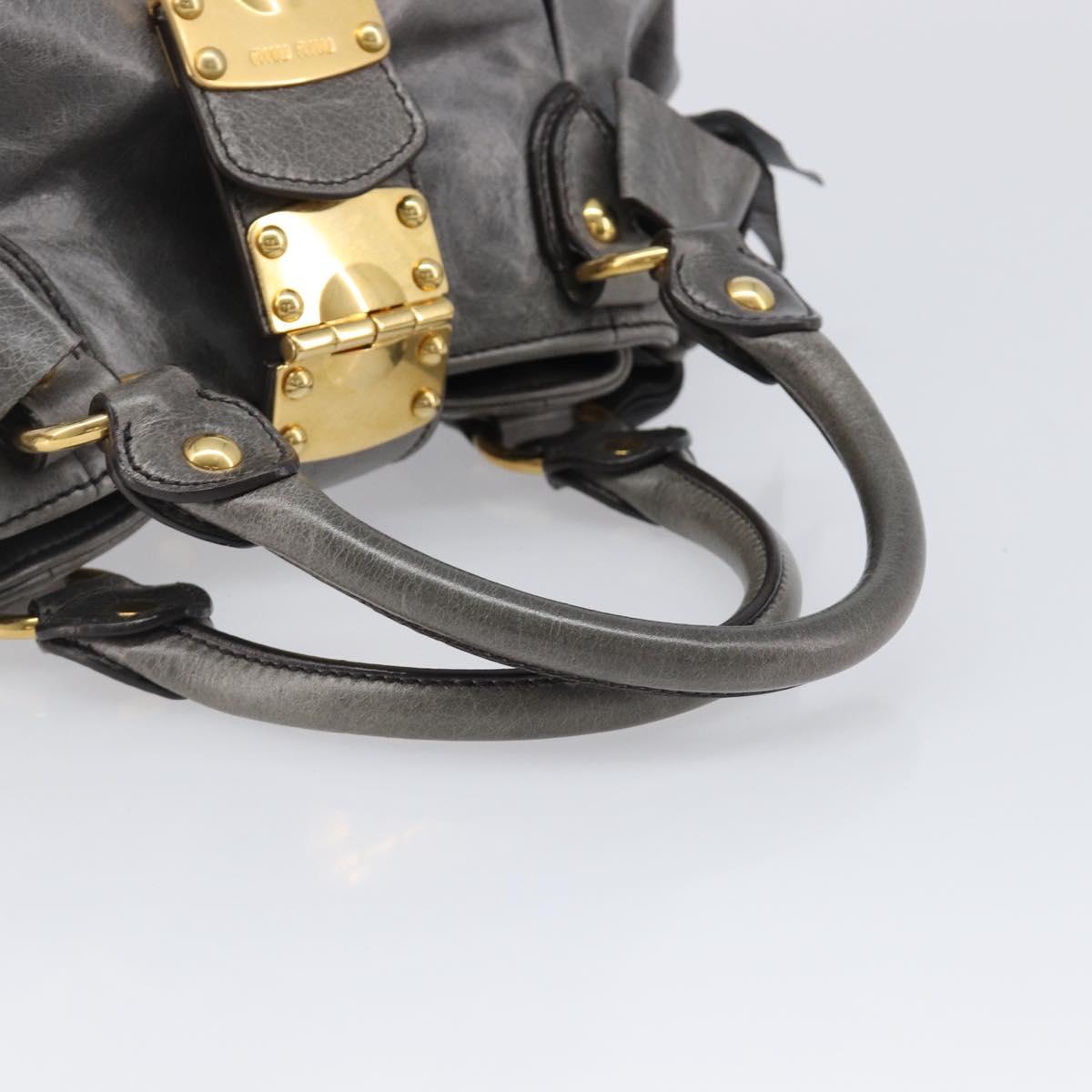 Miu Miu Hand Bag Leather Gray Gold Tone Auth BA15532V