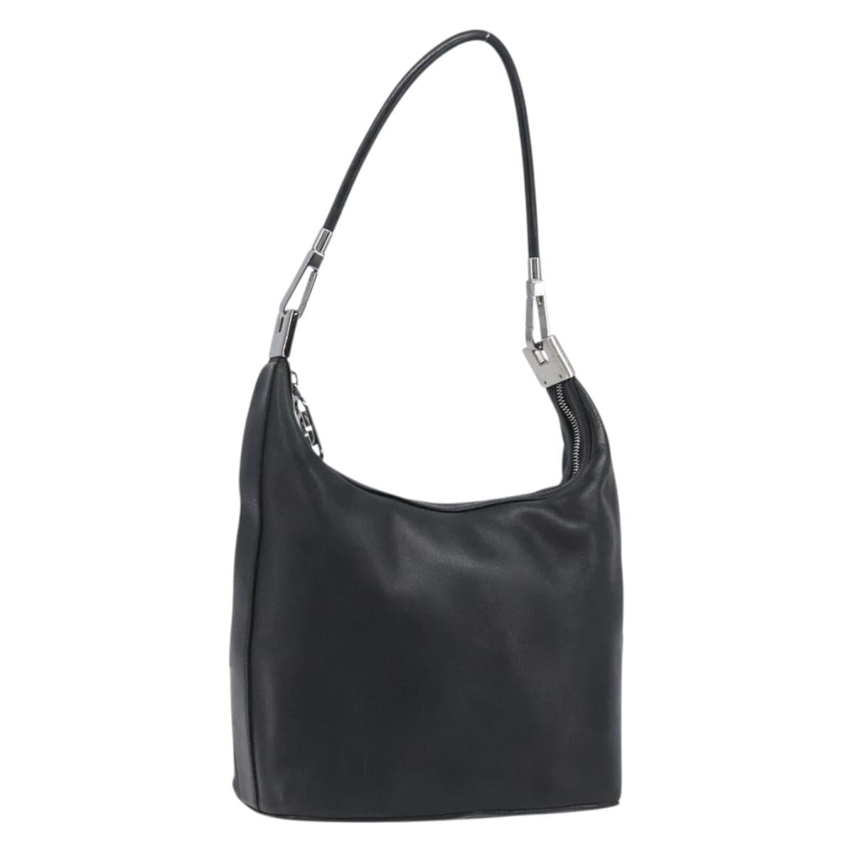 GUCCI Shoulder Bag Leather Black Silver 001 3814 Auth BA15533