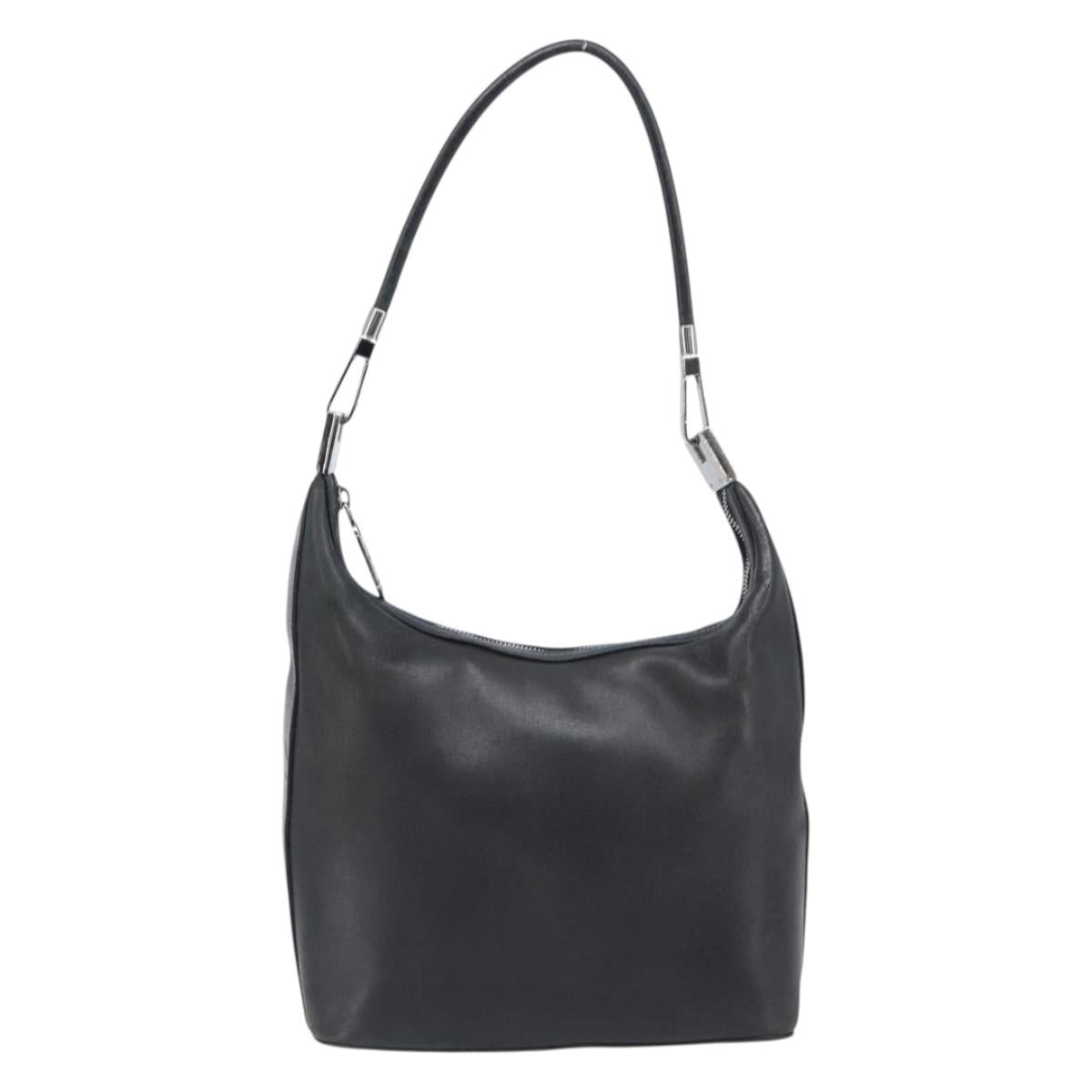 GUCCI Shoulder Bag Leather Black Silver 001 3814 Auth BA15533