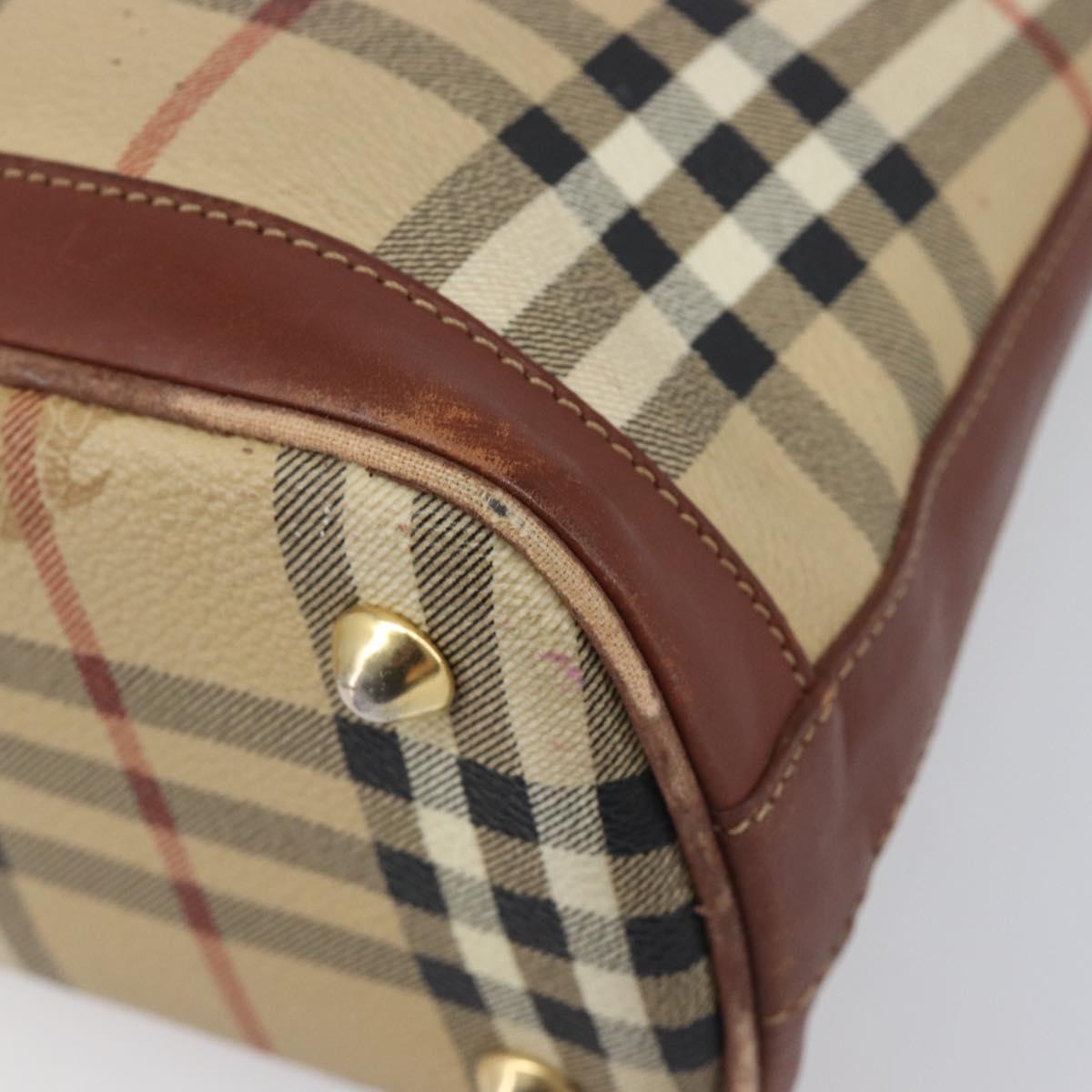 Burberrys Nova Check Hand Bag PVC Leather 2way Beige Gold Tone Auth BA15534