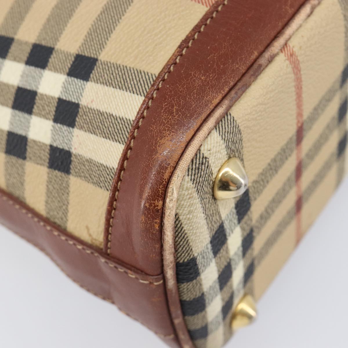 Burberrys Nova Check Hand Bag PVC Leather 2way Beige Gold Tone Auth BA15534