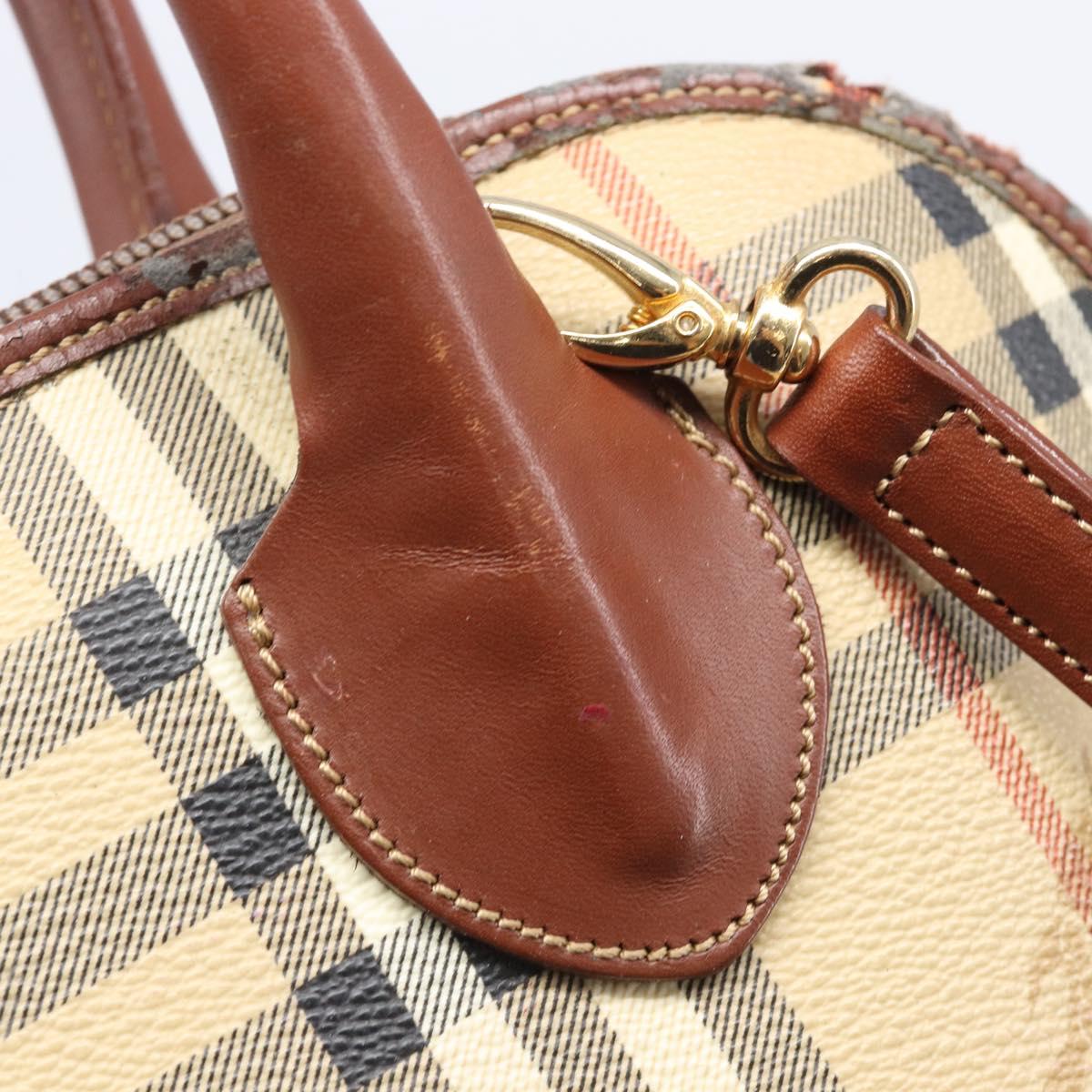 Burberrys Nova Check Hand Bag PVC Leather 2way Beige Gold Tone Auth BA15534