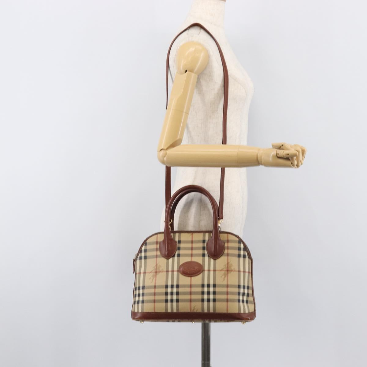 Burberrys Nova Check Hand Bag PVC Leather 2way Beige Gold Tone Auth BA15534