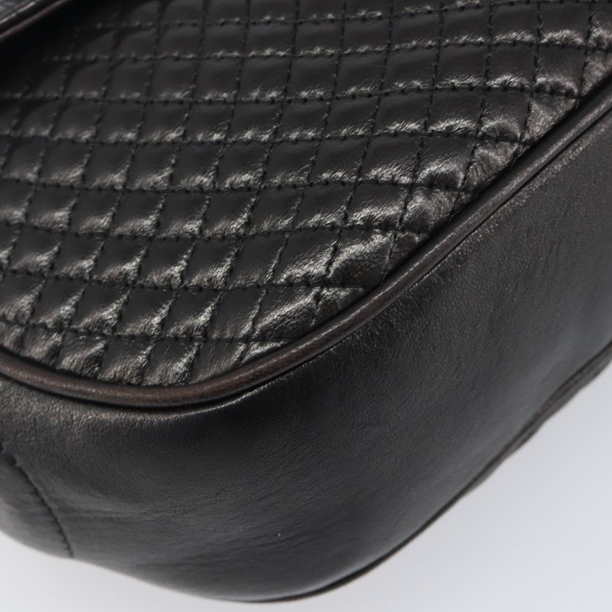 BALLY Chain Shoulder Bag Leather Black Gold Tone Auth BA15535