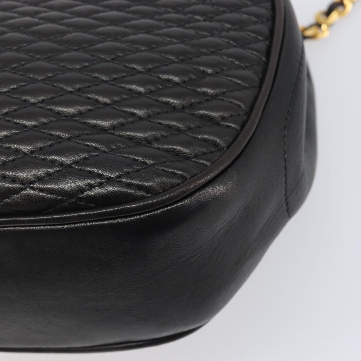 BALLY Chain Shoulder Bag Leather Black Gold Tone Auth BA15535