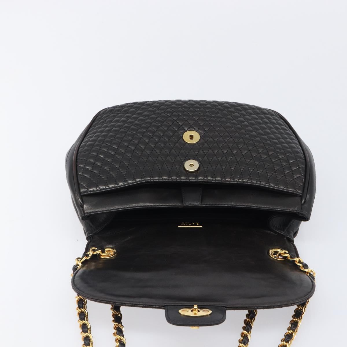 BALLY Chain Shoulder Bag Leather Black Gold Tone Auth BA15535
