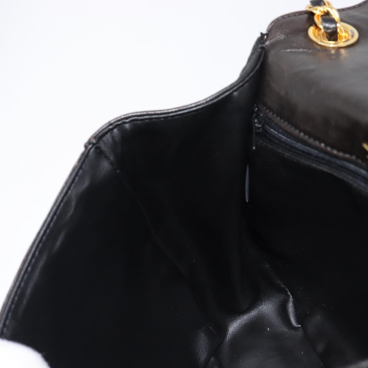 BALLY Chain Shoulder Bag Leather Black Gold Tone Auth BA15535