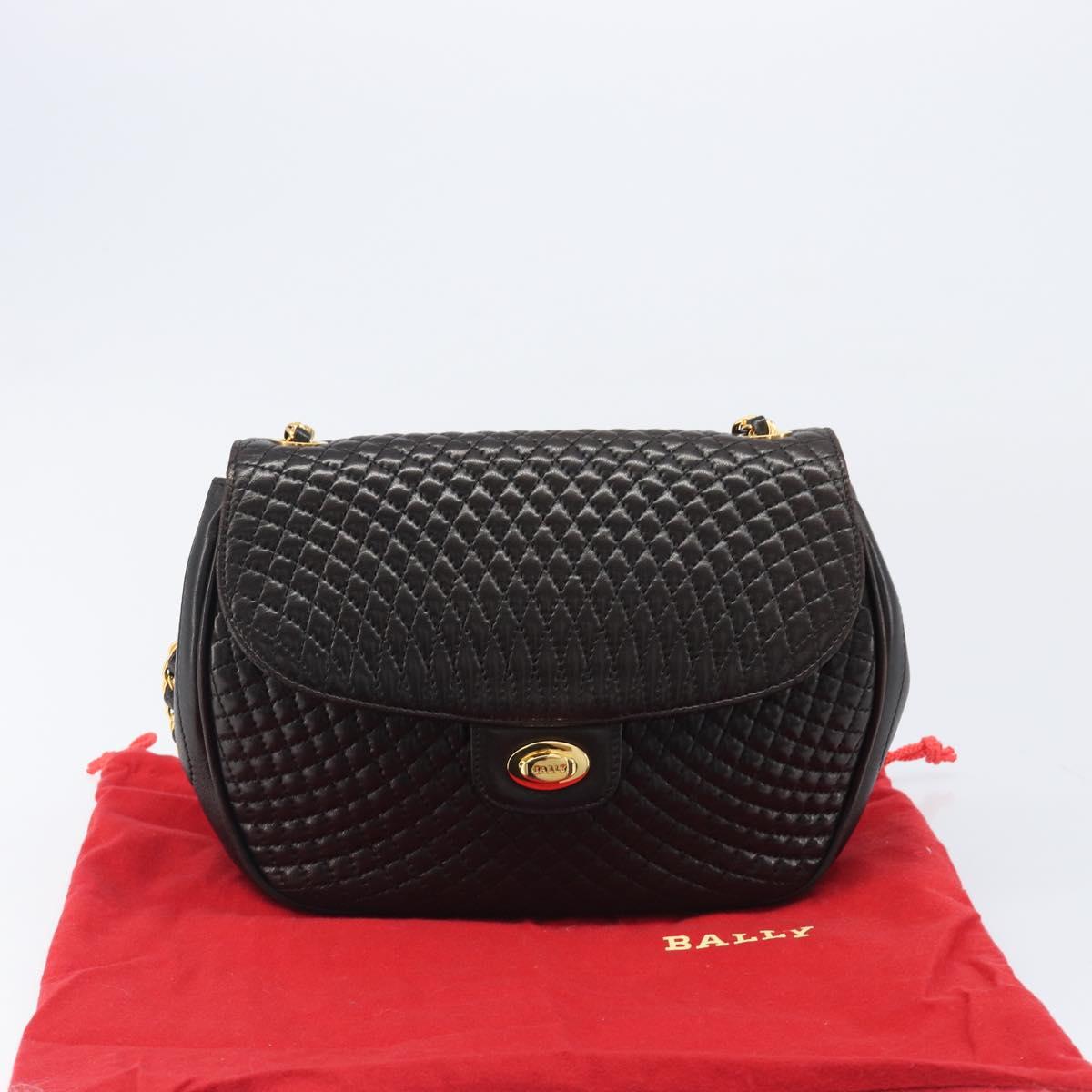 BALLY Chain Shoulder Bag Leather Black Gold Tone Auth BA15535