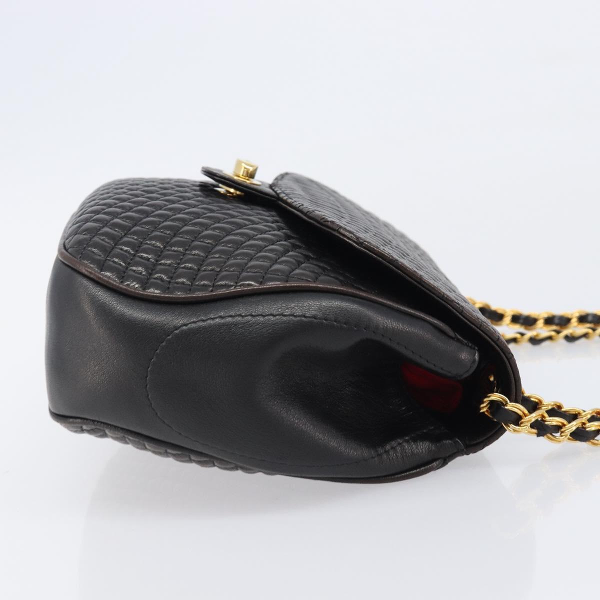 BALLY Chain Shoulder Bag Leather Black Gold Tone Auth BA15535