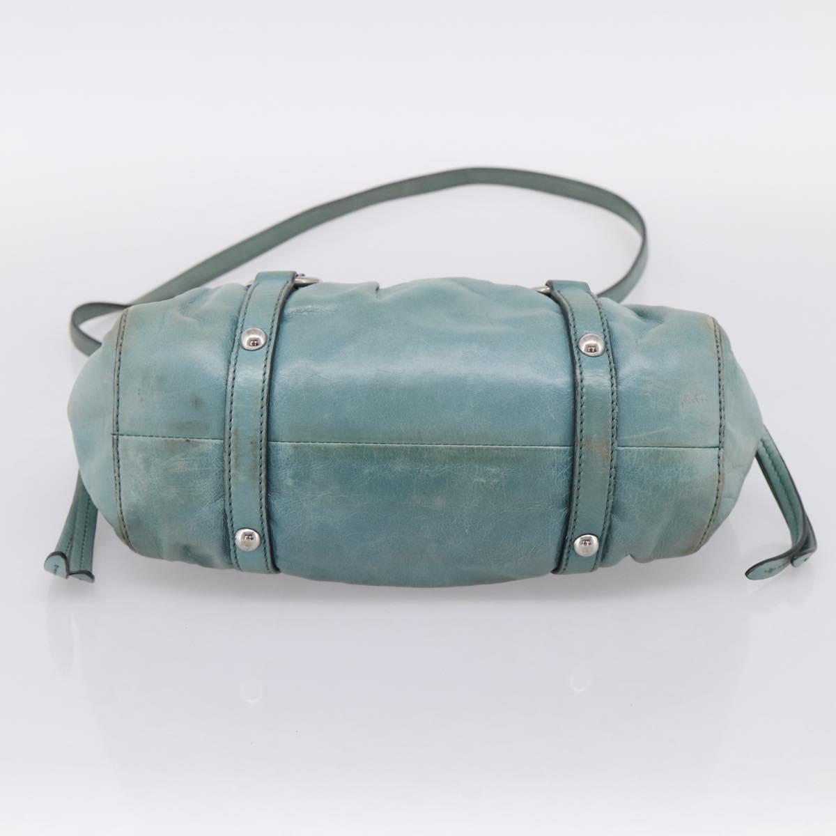 Miu Miu Hand Bag Leather 2way Light Blue Silver Auth BA15536A