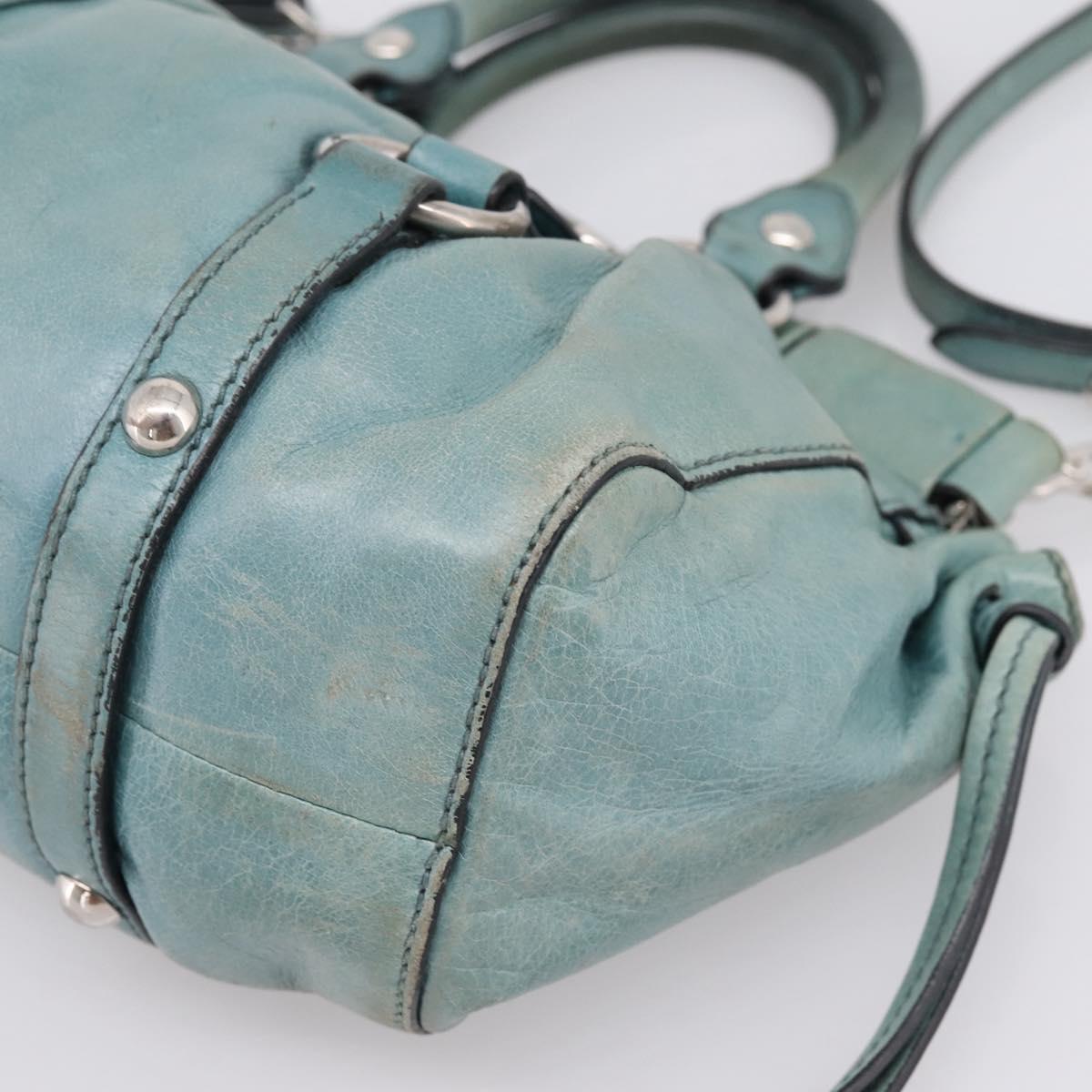 Miu Miu Hand Bag Leather 2way Light Blue Silver Auth BA15536A