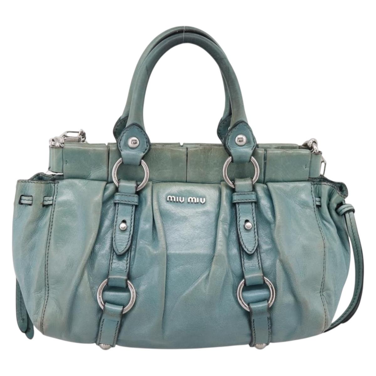Miu Miu Hand Bag Leather 2way Light Blue Silver Auth BA15536A