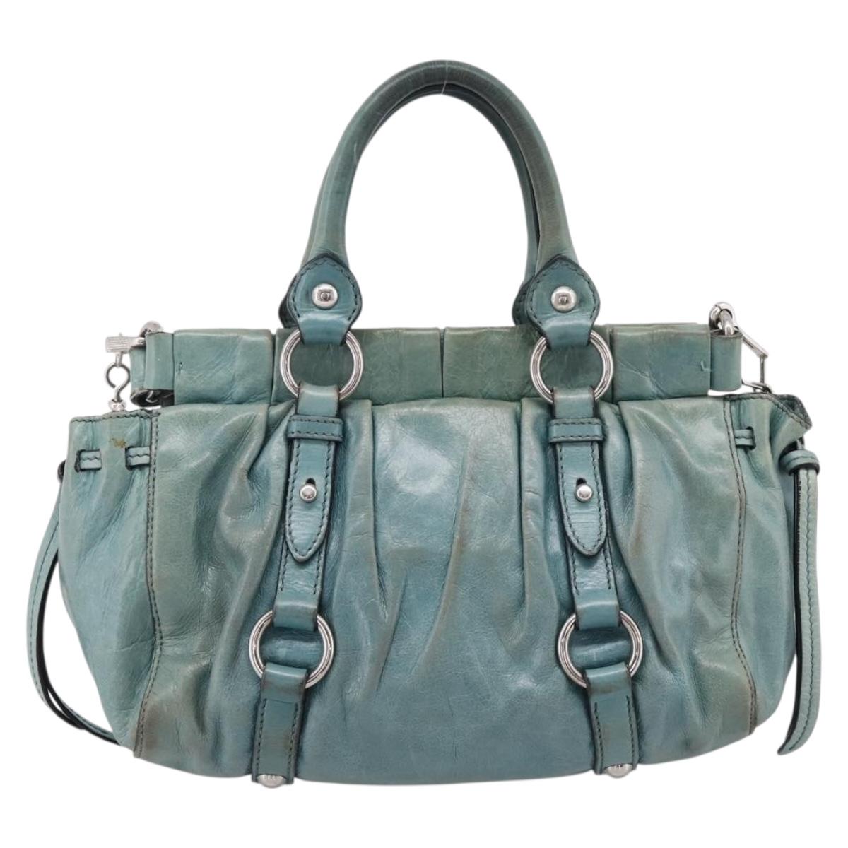 Miu Miu Hand Bag Leather 2way Light Blue Silver Auth BA15536A