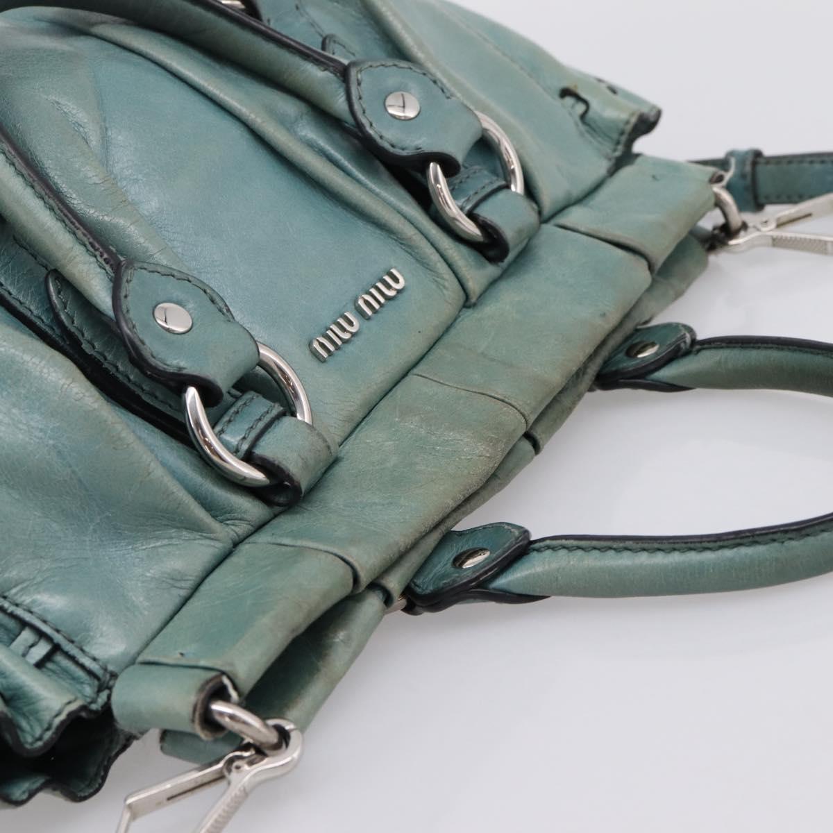 Miu Miu Hand Bag Leather 2way Light Blue Silver Auth BA15536A