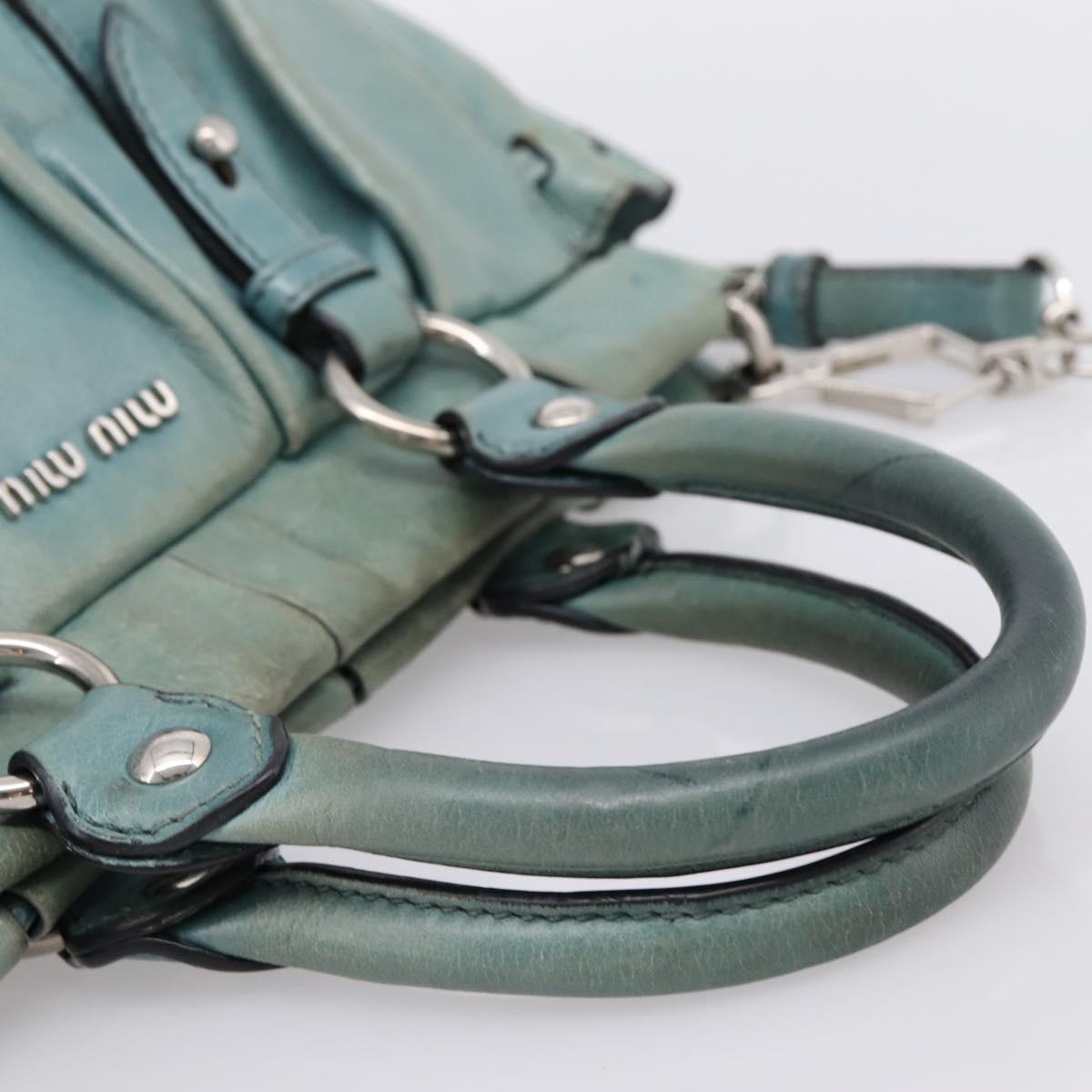 Miu Miu Hand Bag Leather 2way Light Blue Silver Auth BA15536A