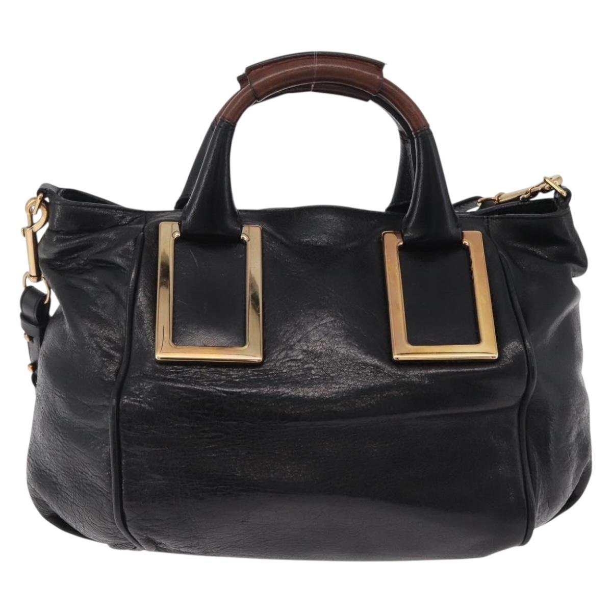 Chloe Etel Hand Bag Leather 2way Black Gold Tone Auth BA15539A