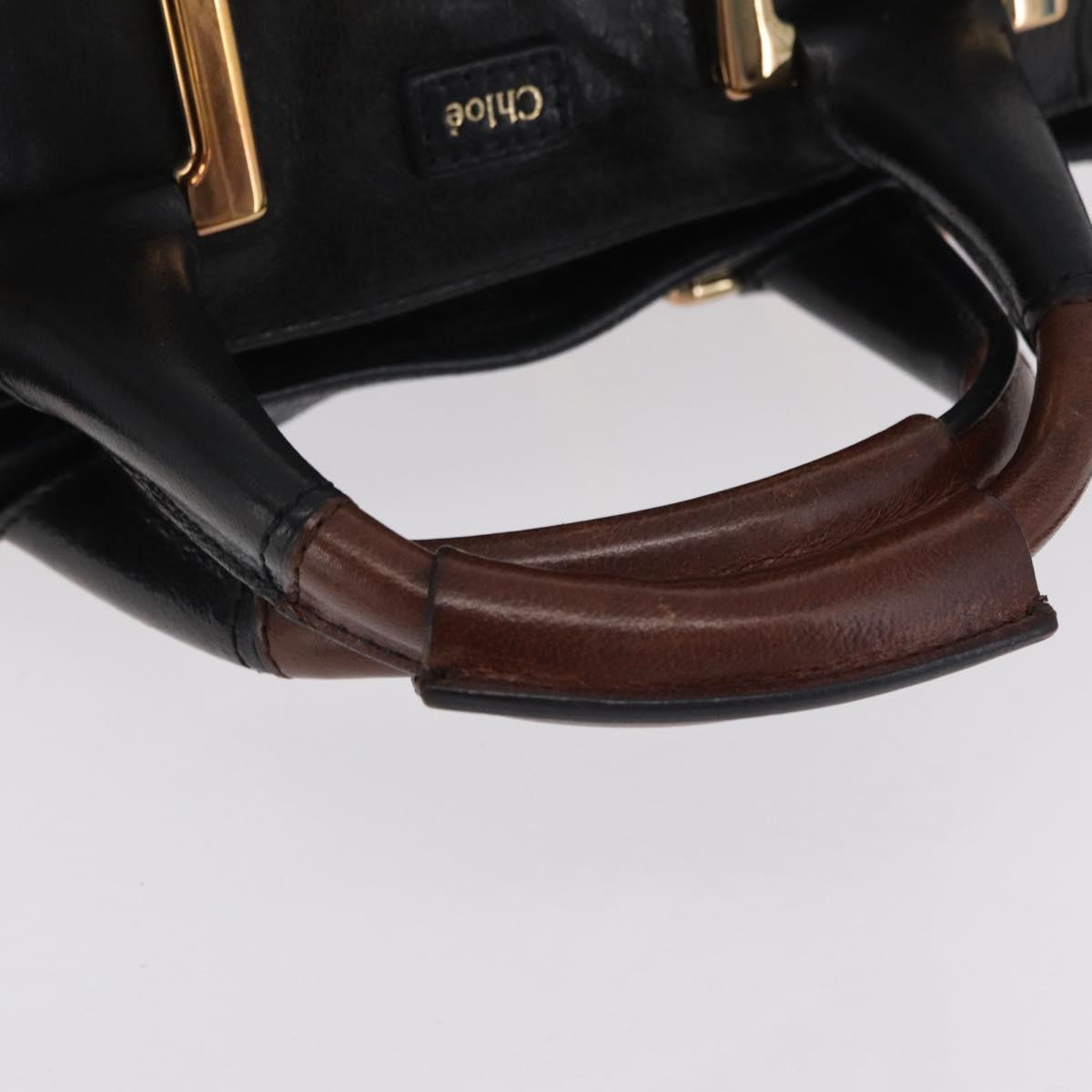 Chloe Etel Hand Bag Leather 2way Black Gold Tone Auth BA15539A