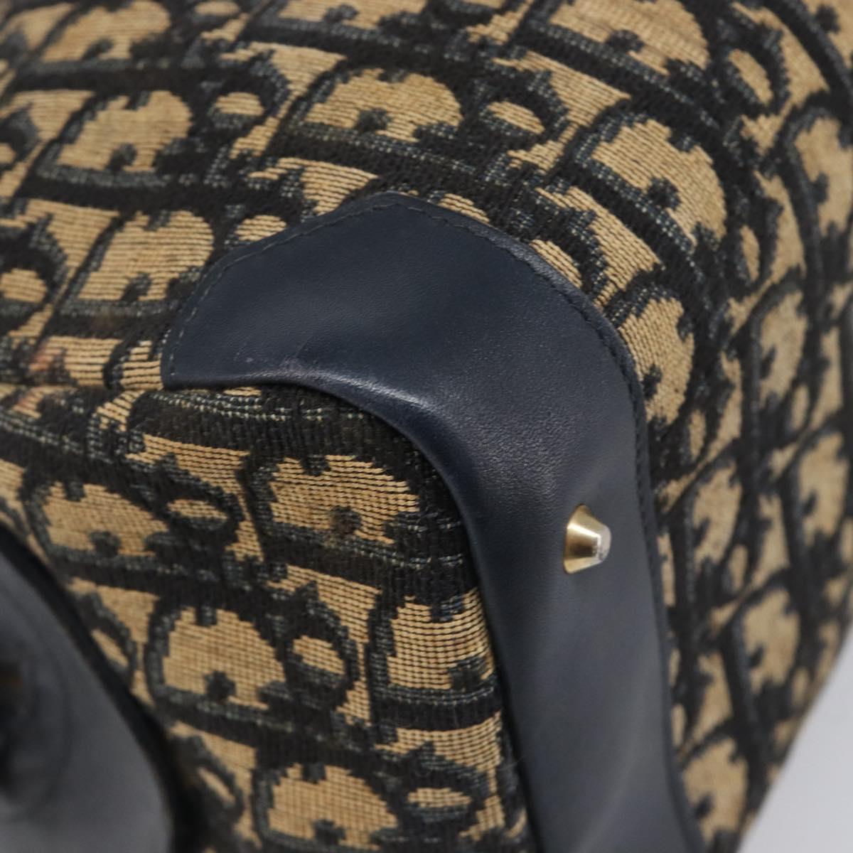 Christian Dior Trotter Canvas Hand Bag Navy Gold Tone Auth BA15542