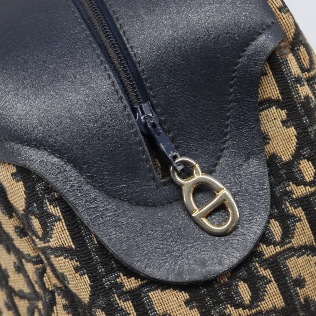 Christian Dior Trotter Canvas Hand Bag Navy Gold Tone Auth BA15542