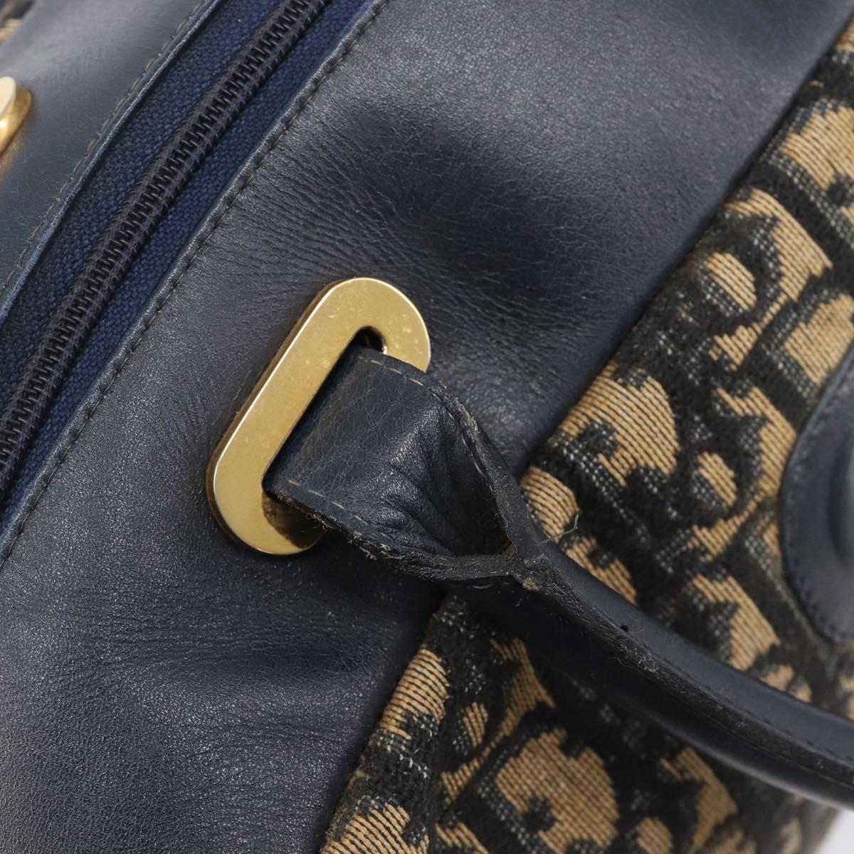 Christian Dior Trotter Canvas Hand Bag Navy Gold Tone Auth BA15542