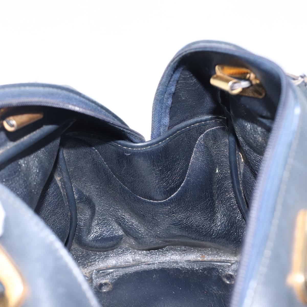 Christian Dior Trotter Canvas Hand Bag Navy Gold Tone Auth BA15542