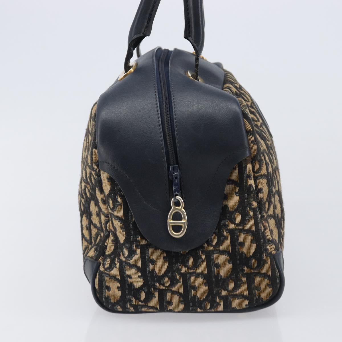 Christian Dior Trotter Canvas Hand Bag Navy Gold Tone Auth BA15542
